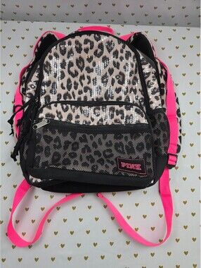 Victoria’s Secret PINK Leopard Sequin BLING Backpack Hot Pink Y2K